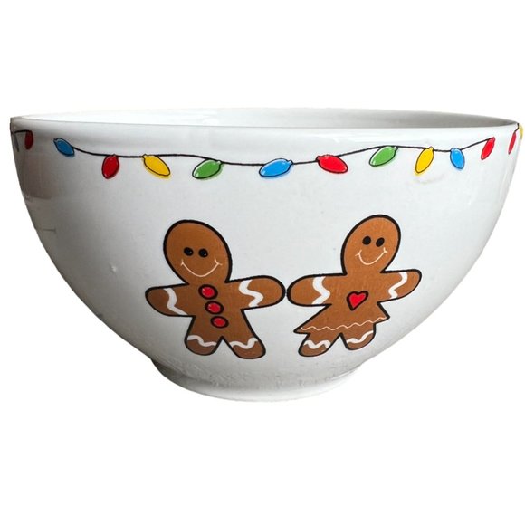 HOLIDAY BOWL Stoneware Gingerbread House People Christmas Lights Snowflakes Xmas - Picture 3 of 8